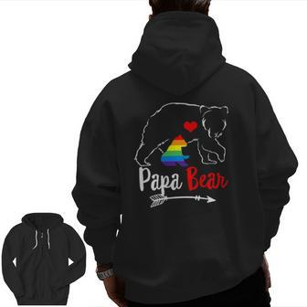 Papa Bear Proud Dad Daddy Ally Lgbtq Rainbow Flag Human Zip Up Hoodie Back Print | Mazezy