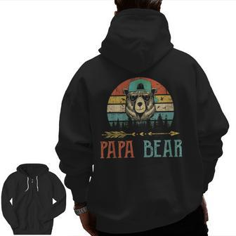 Papa Bear Vintage Daddy Wildling Father's Day Dad Zip Up Hoodie Back Print | Mazezy