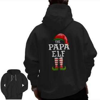 The Papa Elf Family Matching Christmas Group Pajama Zip Up Hoodie Back Print | Mazezy