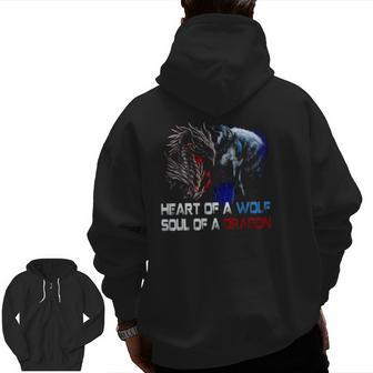 Papa The Man The Myth Heart Of A Wolf Soul Of A Dragon Vintage Father's Day Zip Up Hoodie Back Print | Mazezy