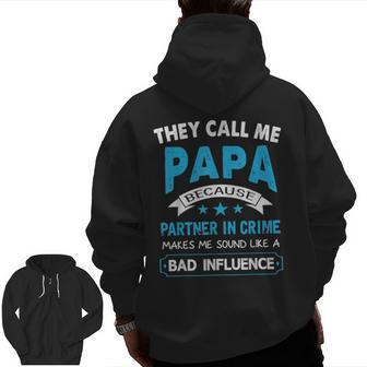 Papa Partner In Crime Grandpa From Grandchildren Zip Up Hoodie Back Print | Mazezy