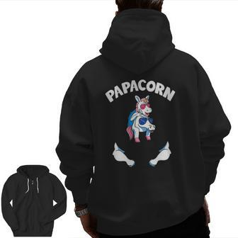 Papacorn 1 Kid Papa Pink Unicorn Father Daughter Zip Up Hoodie Back Print | Mazezy