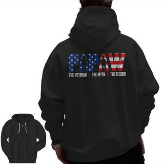 Papaw The Veteran The Myth The Legend American Army Zip Up Hoodie Back Print | Mazezy