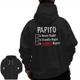 Papito Is Always Right Zip Up Hoodie Back Print | Mazezy