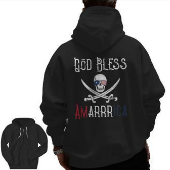 Patriotic Pirate Saying God Bless America Arrr Zip Up Hoodie Back Print | Mazezy