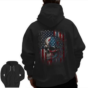 Patriotic Skull American Flag Graphic Zip Up Hoodie Back Print | Mazezy