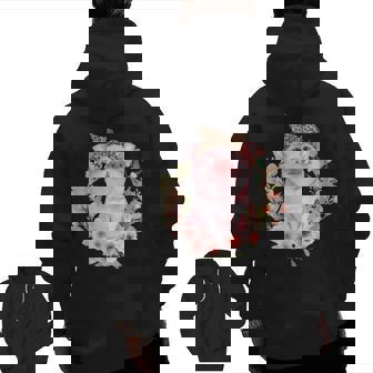 Pig With Leopard Headband Flower Cute Pig Lover Zip Up Hoodie Back Print | Mazezy