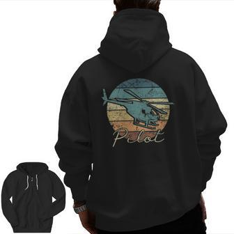 Pilot Helicopter Vintage Dad Father Zip Up Hoodie Back Print | Mazezy