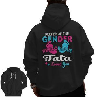 Pink Or Blue Tata Loves You Gender Reveal Zip Up Hoodie Back Print | Mazezy