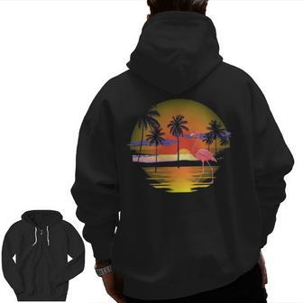 Pink Flamingo Sun Set At Beach Classic For Zip Up Hoodie Back Print | Mazezy