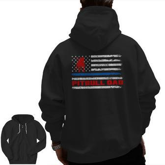 Pitbull Dad Mens Proud American Pit Bull Dog Flag Zip Up Hoodie Back Print | Mazezy