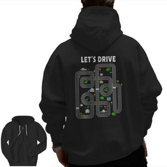 Play Cars On Daddys Back Dad Massage Zip Up Hoodie Back Print | Mazezy