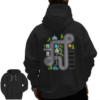 Play Cars On Daddy's Back For Dad & Kids Zip Up Hoodie Back Print | Mazezy