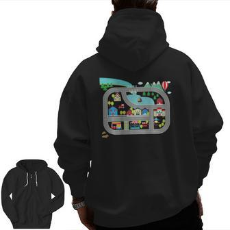 Play Cars On Dad's Back Mat Road Car Race Track Zip Up Hoodie Back Print | Mazezy CA