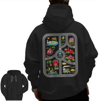 Play Cars On Dad's Back Mat Road Car Race Track Zip Up Hoodie Back Print | Mazezy