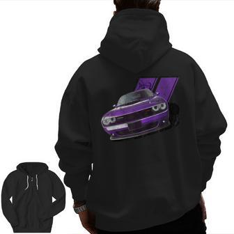 Plum Crazy Modern Muscle Car American V8 Engine Car Zip Up Hoodie Back Print | Mazezy