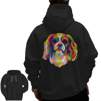 Pop Art Cavalier King Charles Spaniel Cute Dog Lover Gif Zip Up Hoodie Back Print | Mazezy