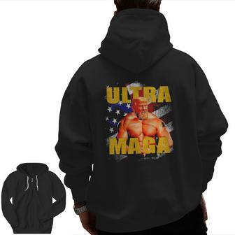 Pro-Trump Trump Muscle Ultra Maga American Muscle Zip Up Hoodie Back Print | Mazezy