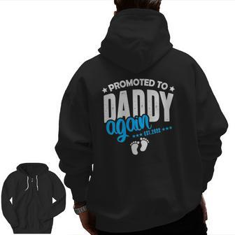 Promoted To Daddy Again 2022 It's A Boy Baby Announcement Zip Up Hoodie Back Print | Mazezy