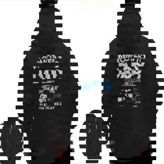 Promoted To Daddy Est 2021 Gamer Soon To Be Dad Zip Up Hoodie Back Print | Mazezy