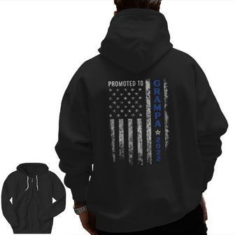 Promoted To Grampa Est 2022 Thin Blue Line American Grandpa Zip Up Hoodie Back Print | Mazezy