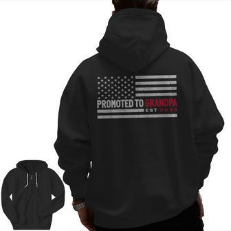 Promoted To Grandpa 2023 Cool Us Flag 2023 Grandfather Zip Up Hoodie Back Print | Mazezy UK