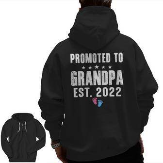 Promoted To Grandpa Est 2022 Pregnancy Reveal Pink Or Blue Zip Up Hoodie Back Print | Mazezy