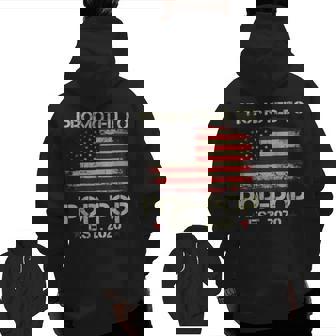 Promoted To Poppop American Flag New Grandpa Est 2020 Zip Up Hoodie Back Print | Mazezy