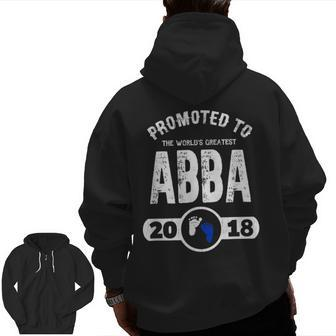 Promoted To World's Greatest Abba Hebrew Jewish Father Zip Up Hoodie Back Print | Mazezy CA