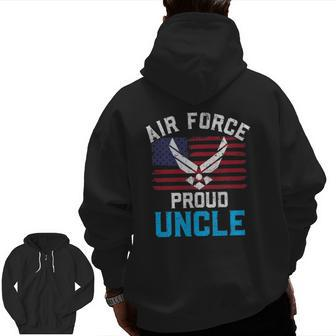 Proud Air Force Uncle American Flag Veteran Zip Up Hoodie Back Print | Mazezy