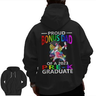 Proud Bonus Dad Of A Class Of 2023 Prek Graduate Unicorn Zip Up Hoodie Back Print | Mazezy