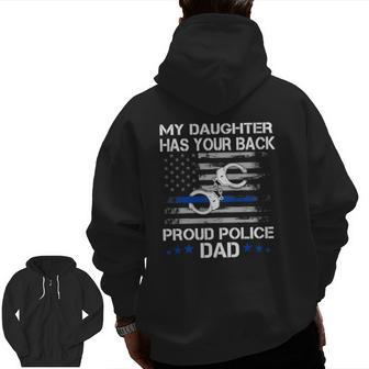 Proud Dad Of A Police Officer Thin Blue Line Zip Up Hoodie Back Print | Mazezy
