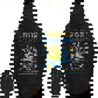 Proud Grandpa T21 World Down Syndrome Awareness Day Ribbon Zip Up Hoodie Back Print | Mazezy