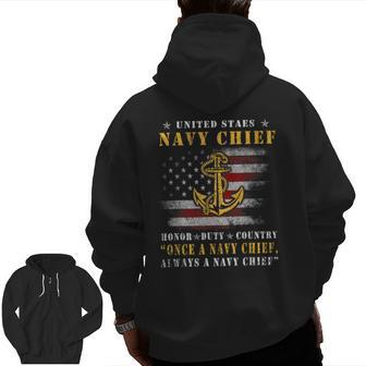Proud Once A Navy Chief Always A Navy Chief Veteran Zip Up Hoodie Back Print | Mazezy DE