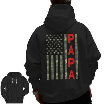 Proud Papa Camouflage American Flag Camo Father's Day Zip Up Hoodie Back Print | Mazezy