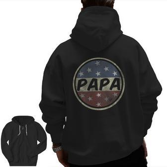 Proud Papa Father's Day American Flag Button 4Th Of July Zip Up Hoodie Back Print | Mazezy