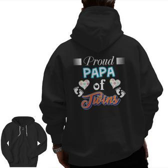 Proud Papa Of Twins Father Day Heart Footprint Dad Daddy Zip Up Hoodie Back Print | Mazezy