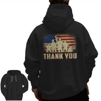 Proud Thank You American Us Flag Military Veteran Day Zip Up Hoodie Back Print | Mazezy