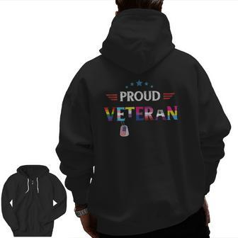 Proud Veteran Lgbtq Rainbow Flag Gay Pride Trans Us Army Zip Up Hoodie Back Print | Mazezy