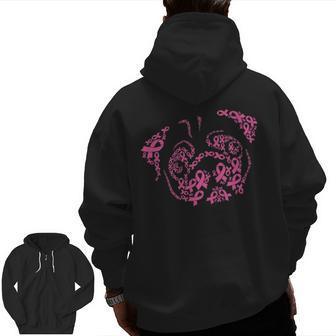 Pug Face Breast Cancer Awareness Cute Dog Pink Ribbon Zip Up Hoodie Back Print | Mazezy