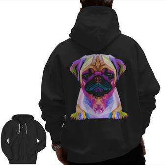 Pug Pop Art Colorful Portrait Carlino For Dog Lovers Zip Up Hoodie Back Print | Mazezy UK