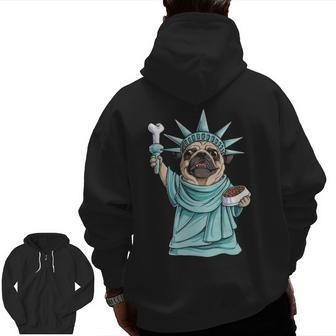 Pug Statue Of Liberty 4Th Of July Dog Lover Zip Up Hoodie Back Print | Mazezy