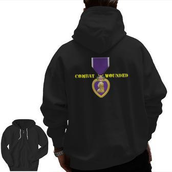 Purple Heart Combat Veteran Veterans Day Zip Up Hoodie Back Print | Mazezy