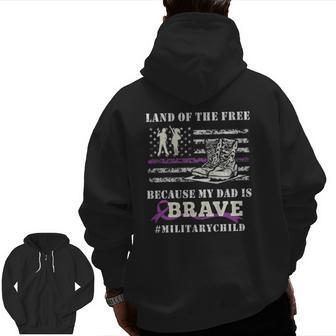 Purple Up Military Kids Land Of The Free Usa Flag Zip Up Hoodie Back Print | Mazezy