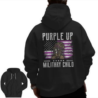 I Purple Up Month Of Military Child Kids Boots Us Flag Zip Up Hoodie Back Print | Mazezy
