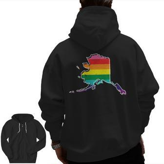 Rainbow Alaskan Gay Pride Flag Vintage Zip Up Hoodie Back Print | Mazezy