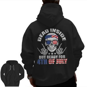 Ready For 4Th Of July Skull American Flag Skeleton Hand Rock Zip Up Hoodie Back Print | Mazezy