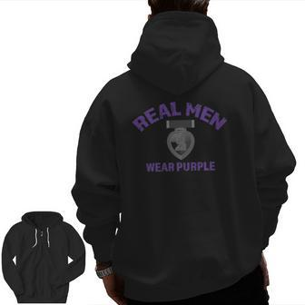 Real Men Wear Purple Wounded Veteran Purple Heart Tee Us Veteran Zip Up Hoodie Back Print | Mazezy
