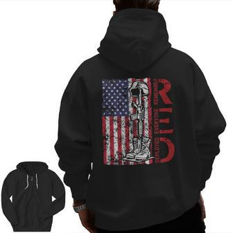 Red Friday Military Remember Everyone Deployed Us Army Retro Zip Up Hoodie Back Print | Mazezy