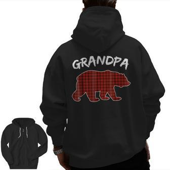 Red Plaid Grandpa Bear Matching Family Pajama Zip Up Hoodie Back Print | Mazezy